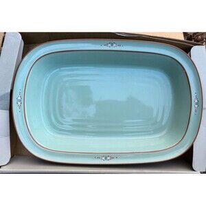 NEW Noritake Boulder Ridge Stoneware 14"  Oblong Roaster Turquoise 8674